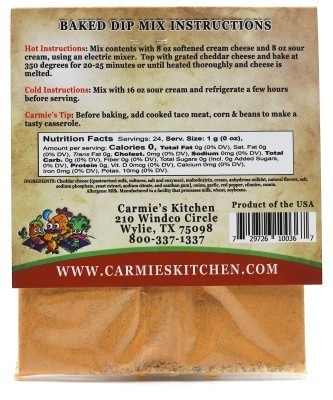 Carmies Kitchen Baked Enchilada Dip Mix - Nutrition Facts