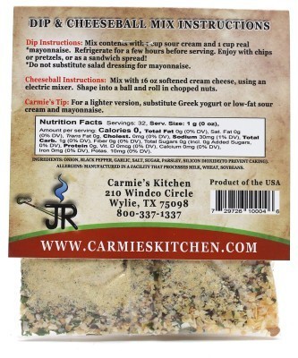 Carmies Kitchen JR's Ranch Dip & Cheeseball Mix - Nutrition Facts
