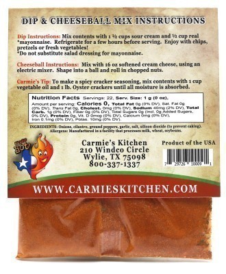 Carmies Kitchen Texas Wildfire Dip & Cheeseball Mix - Nutrition Facts