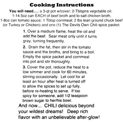 The Devil's Own Chili Instructions