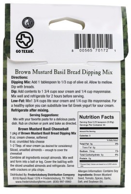Fredericksburg Farms Brown Mustard Basil Bread Dipping Mix - Nutrition Facts