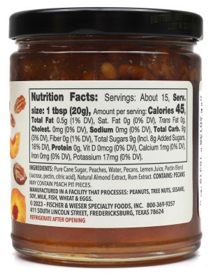 Fischer & Wieser Amaretto Peach Pecan Preserves - Nutrition Facts