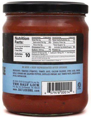 Salt Lick Restaurant Style Medium Salsa - Nutrition Facts