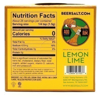 Alamo Candy Co. Premium Beer Salt with Lemon-Lime - Nutrition Facts