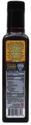 Texana Brand Country Herb Infused Olive Oil - Nutrition Facts